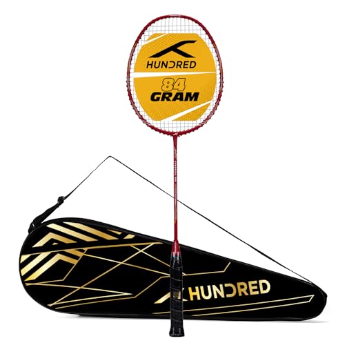 HUNDRED POWERTEK 909 Full Graphite Badminton Racket with Cover (Dark RED) | for Intermediate Player | Weight: 84 Gram | Maximum String Tension - 26lbs von HUNDRED