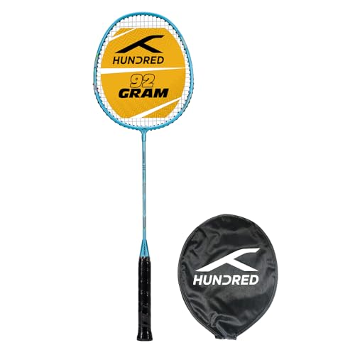 HUNDRED Powertek 200 PRO Graphite Strung Badminton Racket with Full Racket Cover (Light Blue) | for Intermediate Players | Weight: 95 Grams | Maximum String Tension - 18-20lbs von HUNDRED