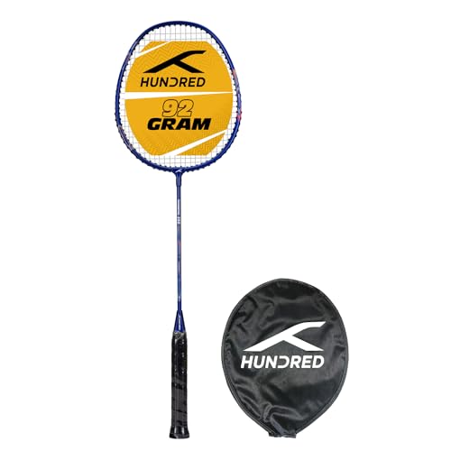 HUNDRED Powertek 200 PRO Graphite Strung Badminton Racket with Full Racket Cover (Navy) | for Intermediate Players | Weight: 95 Grams | Maximum String Tension - 18-20lbs von HUNDRED