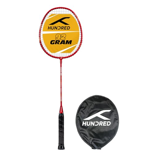 HUNDRED Powertek 200 PRO Graphite Strung Badminton Racket with Full Racket Cover (Red) | for Intermediate Players | Weight: 95 Grams | Maximum String Tension - 18-20lbs von HUNDRED