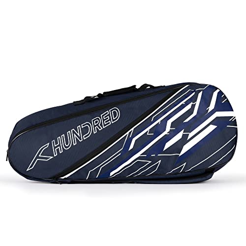 HUNDRED Two Step Badminton and Tennis Racquet Kit Bag | Material: Polyester | Multiple Compartment with Side Pouch | Easy-Carry Handle | Padded Back Straps | Front Zipper Pocket (Navy, 6 in 1) von HUNDRED