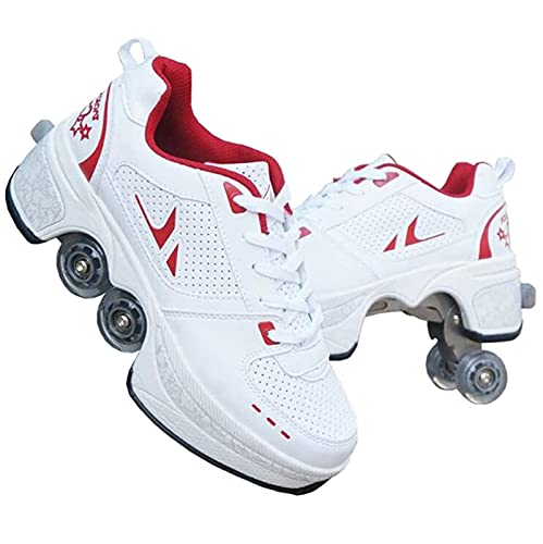 HUOQILIN Pulley Ice Skates,Multifunktionale Verformung Rolle Schuhe Unsichtbare 4-Rad-Rollschuhe Skate Roller Skating Kinder Outdoor-Sport Für Erwachsene Unisex,Red-37 von HUOQILIN