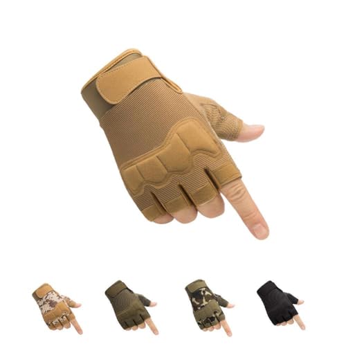 HYCOPROT Taktische Halbfinger Handschuhe Outdoor-Militär Motorrad Einsatzhandschuhe Leichte Atmungsaktive Sporthandschuhe für Fahrrad Airsoft Paintball Wandern Felsklettern (Gelb, X-Large) von HYCOPROT