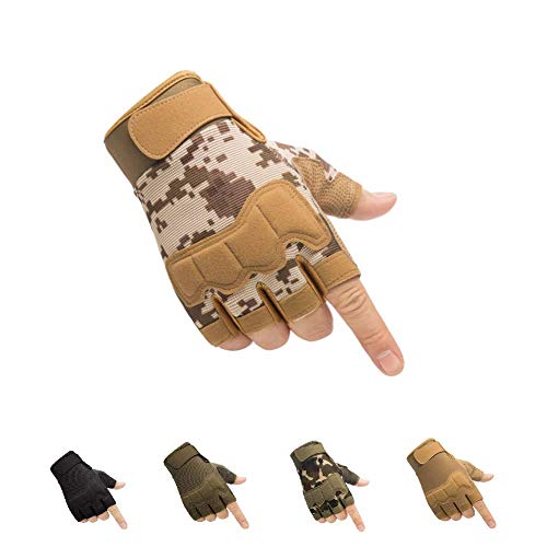 HYCOPROT Taktische Halbfinger Handschuhe Outdoor-Militär Motorrad Einsatzhandschuhe Leichte Atmungsaktive Sporthandschuhe für Fahrrad Airsoft Paintball Wandern Felsklettern (Braun, Small) von HYCOPROT