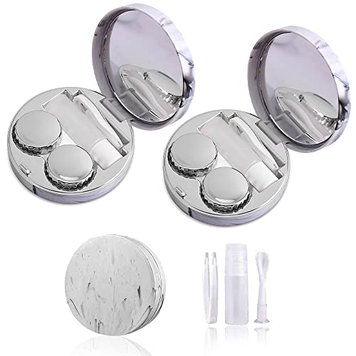 Haohai 2 Stück modische Marmor-Kontaktlinsenbehälter, tragbar, Reise-Set, tragbare Kontaktlinsenbox mit Spiegel, Reise-Kontaktlinsenhalter, Mini-Box, silber, Nein von Haohai
