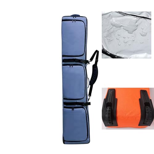 Hapihom Snowboardtasche mit Rädern, Große Skitaschen, Tragbare wasserdichte Snowboardtasche, Rollende Gepolsterte Skitasche, Snowboard-Bindungen Taschen, Ski Tragetasche für Flugreisen Grau Blau von Hapihom