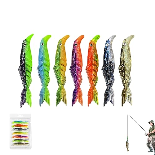 Gummifische Set, Angel Köder Mit Mehreren Segmenten, Premium Gummiköder Set, Gummifische Hecht Zander Dorsch Barsch, Angelköder Für Meeresangeln (7-Farbig 8cm) von Hekasvm