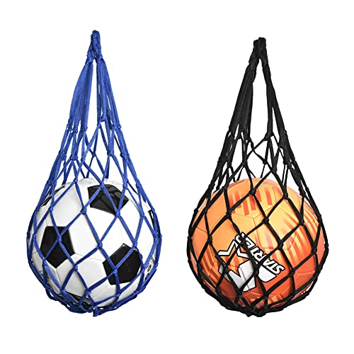 Helweet Basketballnetz Tasche, Tragbare Ballnetz 1 Ball, Robustes Ballnetz, Fußball Netztasche, Basketballnetztasche für Basketball, Volleyball, Fußball, 2 Stück (Blau+Schwarz) von Helweet
