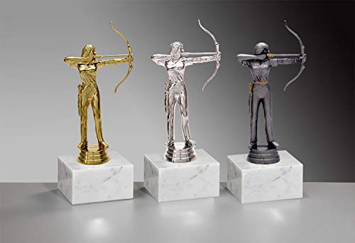 Henecka 🏹 Bogenschießen-Pokal, Schützen-Trophäe, Bogenschütze (Damen) auf Marmorsockel, mit Wunschgravur, wählbar in 3 Farben (Gold) von Henecka