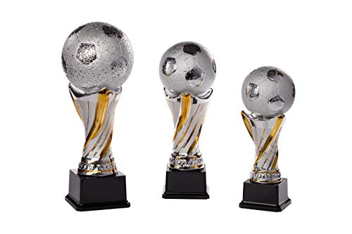 Henecka Fussball-Pokal, Keramik-Figur Fussball, Silber mit Gold, mit Wunschgravur, Größe 35,5 cm von Henecka