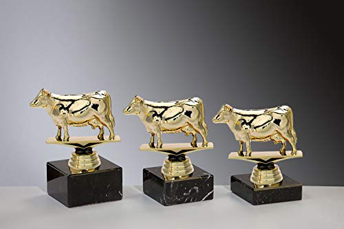 Henecka 🐄 Landwirtschaft Trophäe Viehzucht Pokal Schraubfigur goldene Kuh, Marmorsockel schwarz, mit Wunschgravur, wählbar in 3 Größen oder als 3er-Serie (Sockel 70 x 40 mm) von Henecka