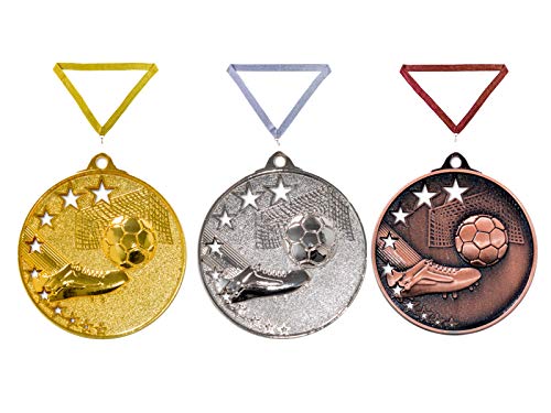 Henecka Medaille Fussball, Medaillen mit Wunschgravur, inklusive Halsband, wählbar in Gold, Silber, Bronze, oder als 3er-Serie (Gold) von Henecka