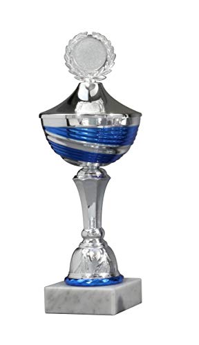 Henecka Pokal Serie Nikita, Silber-blau, mit Wunschgravur und auswählbarem Sport-Emblem, Größe 29,7 cm von Henecka