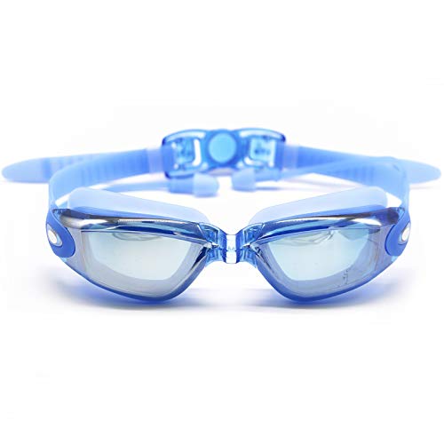 Hersvin Kurzsichtig Schwimmbrillen (0 bis -800) Kurzsichtigkeit UV400 Anti-UV Anti Nebel Sehstärke Schutzbrille mit Abnehmbare Nasenbrücke für Erwachsene Männer Frauen Kinder (Blau, -2.0) von Hersvin