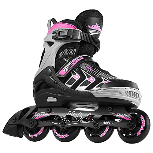 Hikole verstellbare Inline-Skates für Erwachsene und Jugendliche, sichere Outdoor-Rollschuhe für Damen Herren Mädchen Jungen (Rot schwarz, XL(41-44)) von Hikole