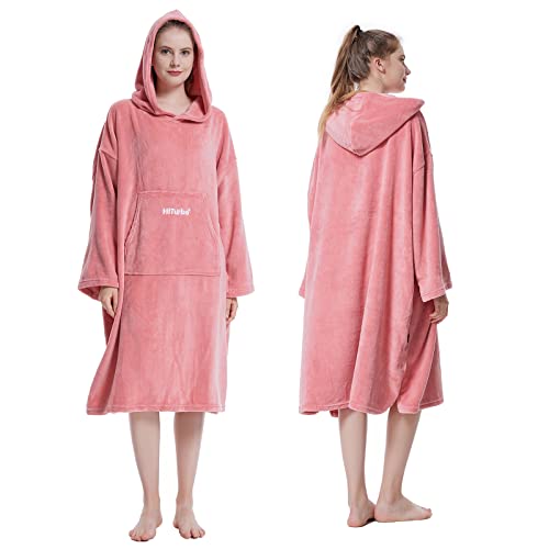 Hiturbo Plüsch-Wickelmantel, Fleece-Handtuch, tragbare Decke mit Tasche, übergroßer Kapuze, Surfponcho für Aquatics und Zuhause (Rosa) von Hiturbo