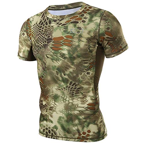Tactical Shirt Kurzarm Camo Armee-runde Kragen Anti-UV Transpiration Im Freien Sport Tranning Hemd Waistcoat (Color : Mandrake, Size : L) von Homeilteds