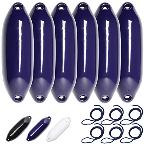 HonuNautic 6er Set Fender incl. Fenderleinen | U-Serie | Farbe: Blau | Größe: Ø 19 x L 64 cm | Boot & Yacht Stegfender, Langfender von HonuNautic