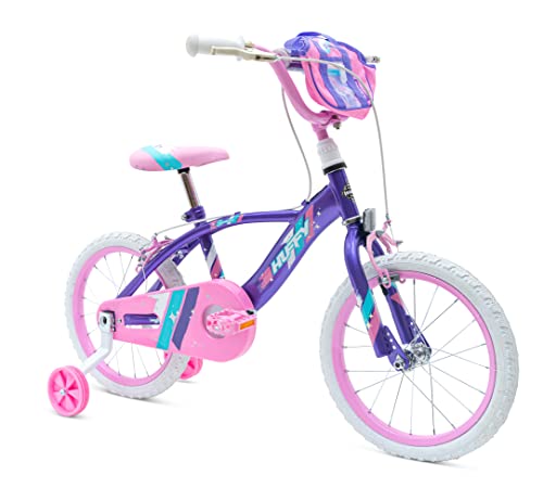 Huffy Mädchen Glimmer 16 Zoll Mädchenfahrrad lila und pink 5-6 Jahre leichtes Schnellbaurad + Stützräder Bike, Violett, 40,6 cm von Huffy