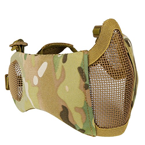 Hunting Explorer Taktische Half Face Mesh-Maske mit Ohr-Abdeckung Airsoft CS schützende untere Schutz für Paintball BBS Shooting von Hunting Explorer
