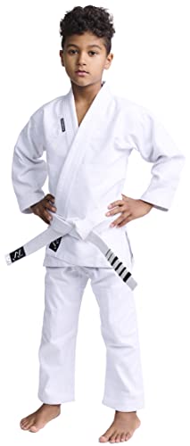 IPPONGEAR Brazilian Jiu Jitsu Kinder/Einsteiger Anzug inkl weißem Gürtel [M0 I Pearl-Weave Material I 350gr/m² Stoffdichte I Reißfest] weiß von IPPONGEAR