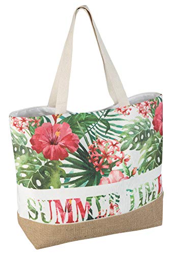 Idena 31018 - Strandtasche aus Canvas, Summer Time mit floralem Muster, ca. 52 x 38 x 13 cm, ideal als Shopper, Schultertasche, für Urlaub, Strand und Picknick von Idena