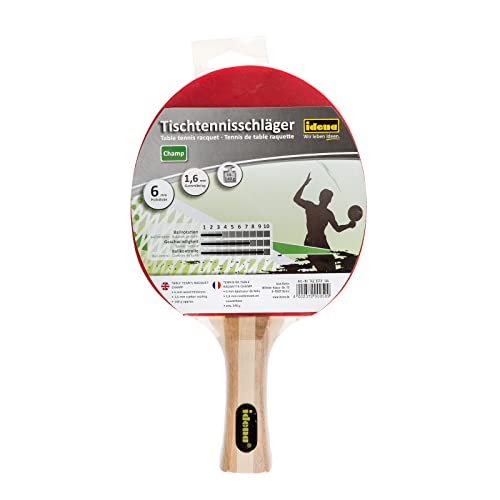 Idena 7423510 - Tischtennisschläger Champ, mit Griff aus Holz und Gummibelag in rot und schwarz, für den Verein, in der Freizeit und Hobbysportler von Idena