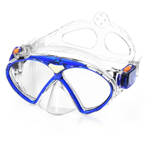 Infreecs Taucherbrille für Kinder (4-14 Jahre), Verstellbares Schwimmbrillen mit fluoreszierenden, Anti-Leck/Anti Fog Schnorchelmaske Tempered Glas Schwimmmaske, Schwimmbrille Youth Tauchmasken(Blau) von Infreecs