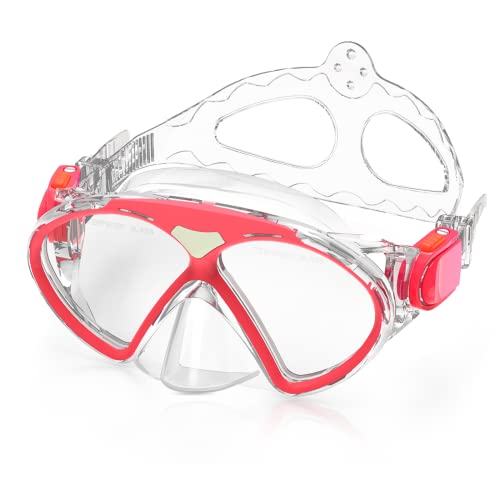 Infreecs Taucherbrille für Kinder (4-14 Jahre), Verstellbares Schwimmbrillen mit Fluoreszierenden, Anti-Leck/Anti Fog Schnorchelmaske Tempered Glas Schwimmmaske, Schwimmbrille Youth Tauchmasken(Rosa) von Infreecs