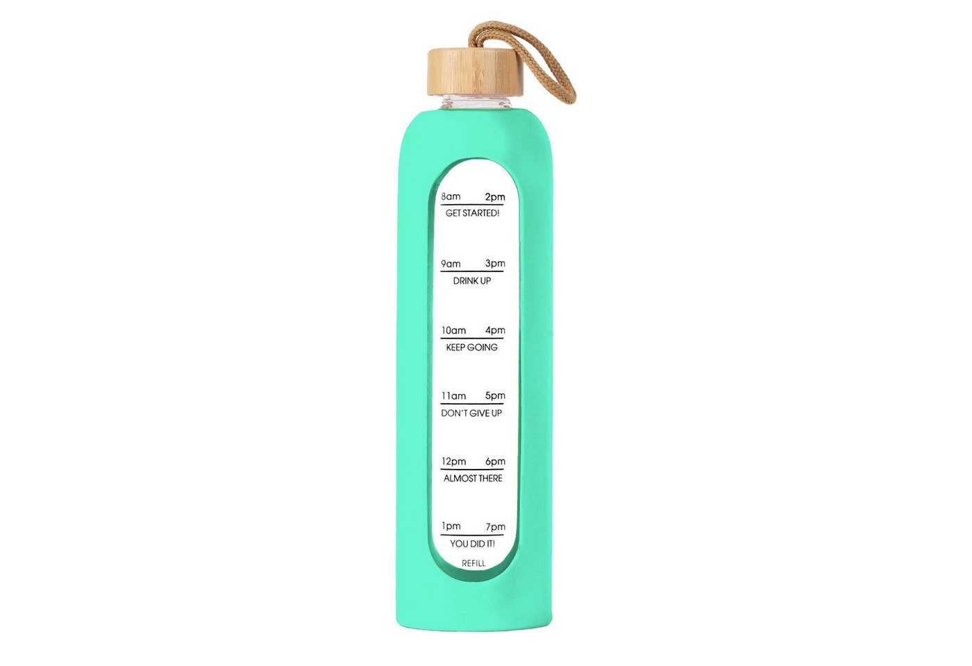 Intirilife Trinkflasche, Motivations Wasser Trinkflasche aus Glas mit Zeitmarkierung bis 900 ml von Intirilife