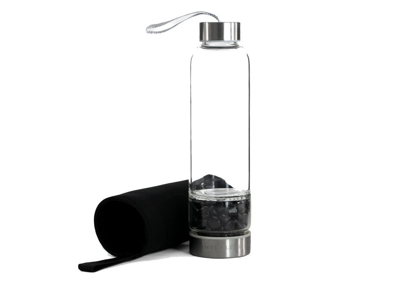 Intirilife Trinkflasche, Trinkflasche Wasserflasche, Heilsteinen, Tasche - Schwarzer Obsidian von Intirilife