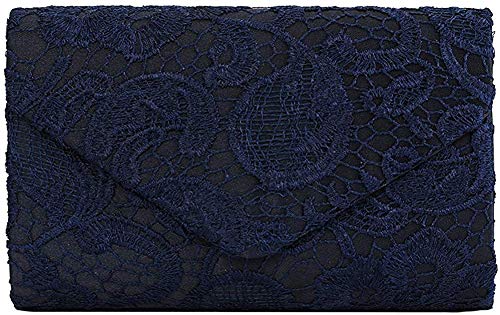 Damen-Clutch-Clutch, Spitze, florales Design, Satin-Spitze, elegante Handtaschen für Partys und Hochzeiten, dunkelblau (Blau) - N00176ZS von Inzopo