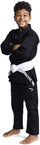 IPPONGEAR Brazilian Jiu Jitsu Kinder/Einsteiger Anzug inkl weißem Gürtel [M2 I Pearl-Weave Material I 350gr/m² Stoffdichte I Reißfest] schwarz von IPPONGEAR