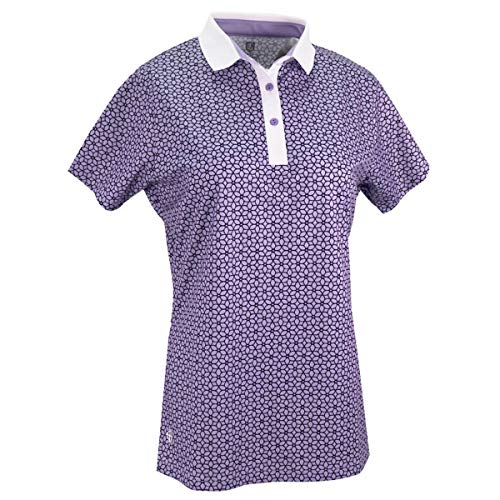 Island Green Damen Golf Ladies Flower Print Breathable Flexible Moisture Wicking Zip Neck Polo Shirt Polohemd, Lavendel/Weiß, 40 von Island Green