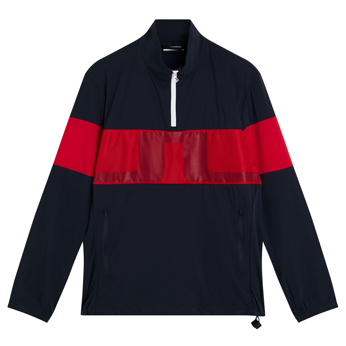 J.Lindeberg Men's Navy Blue and Red Lightweight Stripe Dale Light 1/2 Golf Jacket, Size: Small | American Golf von J Lindeberg