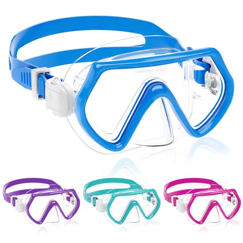Taucherbrille Kinder,Schwimmbrille mit Nasenschutz für Jungen Mädchen,180° Schnorchelmaske mit Ohrstöpsel,Anti-Leck Tauchmaske Kinder für 4-12 Jahre - Blau von JATEKA