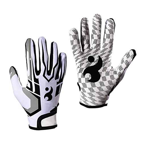 JEOZBM Fußballhandschuhe, American-Football-Handschuhe, Fußball-Receiver-Handschuhe, Atmungsaktive Stretch-Sporthandschuhe für Jugendliche und Erwachsene(L-Weiß) von JEOZBM