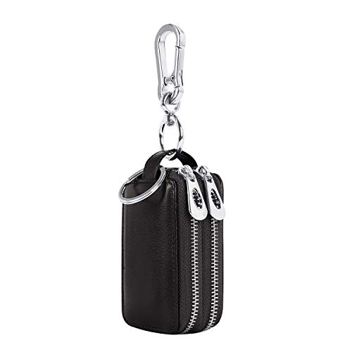 Doppelt-Reißverschluss Autoschlüsseltasche Schlüsseletui Echtes Leder Schlüsseltasche Damen Herren Schlüsselbörse Car Key Case Schlüsselanhänger Münzen-Geldbeutel von JIAHG