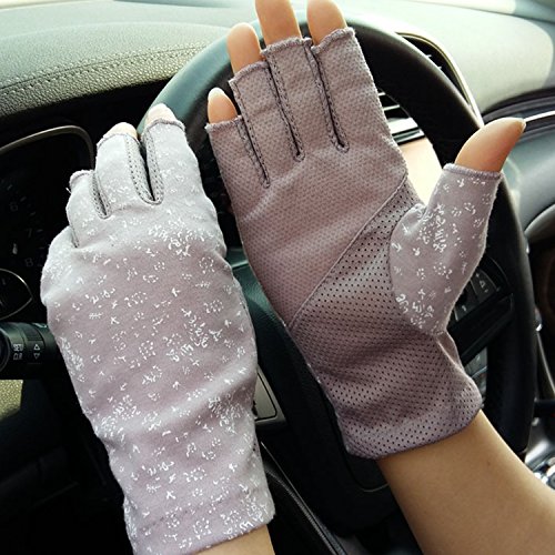 JIAHG Damen Sommer Halbfinger Handschuhe Baumwolle Fahrradhandschuhe Kurz Spitzenhandschuhe Anti-Rutsch, Anti-UV Schutz, Dünn Sonnenschutz Fäustlinge Gloves für Fahren Outdoor Motorrad Radfahren von JIAHG