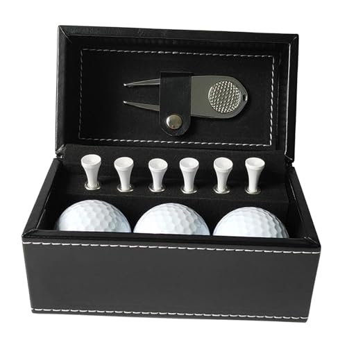 JISADER Golfgeschenk für Männer, Golfzubehörset mit PU-Hülle, 3 Golfbällen, Golf-Tees, Golf-Divot-Werkzeug, Silbernes Divot-Werkzeug von JISADER