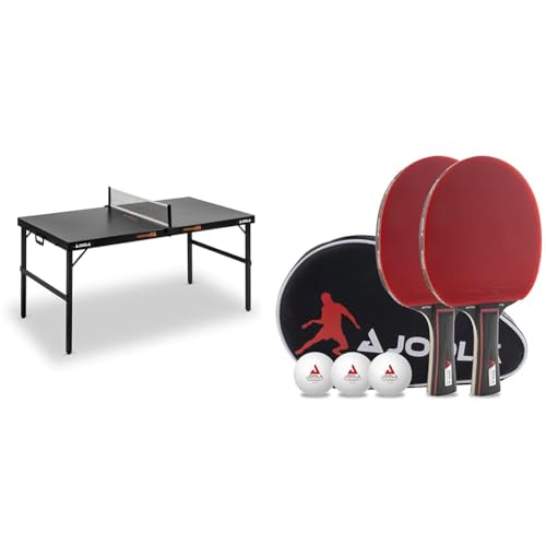 JOOLA Midsize FA - klappbare Tischtennisplatte inkl. Tischtennisnetz im modernen Design & Tischtennis Set Duo PRO 2 Tischtennisschläger + 3 Tischtennisbälle + Tischtennishülle, rot/schwarz, 6-teilig von JOOLA