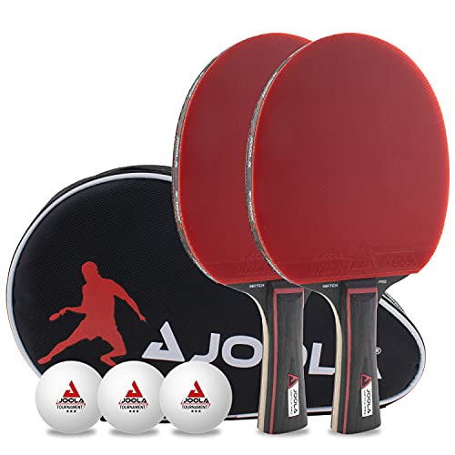 JOOLA Tischtennis Set Duo PRO 2 Tischtennisschläger + 3 Tischtennisbälle + Tischtennishülle, rot/schwarz, 6-teilig von JOOLA