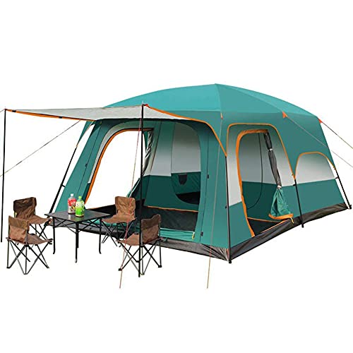 JQDZX Camping Zelte, Kuppelzelt Wasserdichter Sonnenschutz 8 und 12 Personen, 2 Schlafzimmer 4 Jahreszeiten Strandzelt, für Outdoor, Camping, Wandern, Trekking, Festival (Dark Green,8-12 People) von XMZFQ
