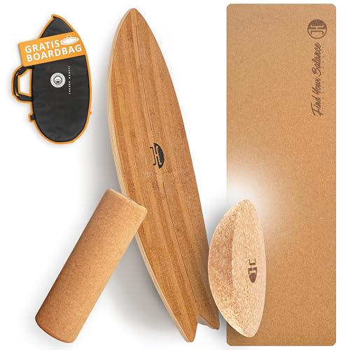 JUCKER HAWAII Balance Board Ocean Rocker Bamboo | Balance Board aus 100% Echtholz mit Korkhalbkugel, Korkrolle und Korkmatte | Gleichgewichtstrainer für Kinder und Erwachsene - Surf Balance Board von JUCKER HAWAII