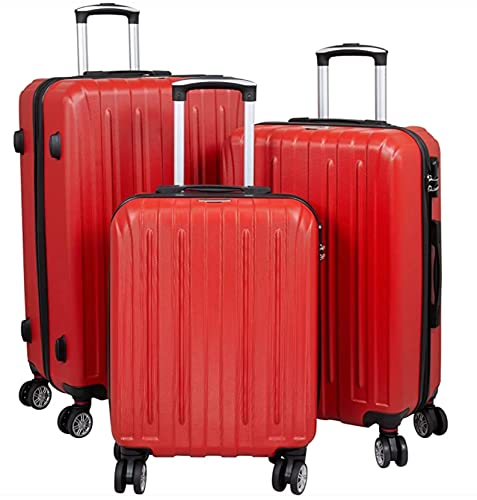 JUNG Champ Koffer Set 3 teilig Rot ABS-Hartschale, mit Zahlenschloß, Teleskopgriff, Kofferset 3 Größen - Handgepäck/Mittel/Groß, Reisekoffer mit Rollen, Trolley, Hartschalenkoffer von JUNG