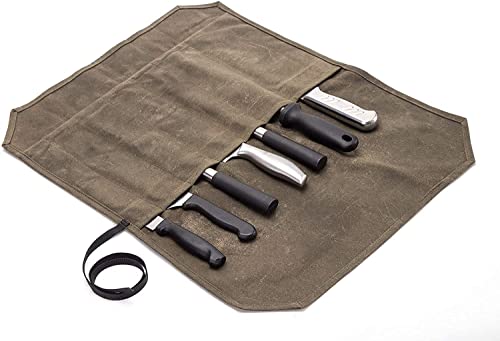 JURONG Kochmesser Rolltasche mit 7 Schlitzen, gewachstes Segeltuch, Küchenwerkzeug Rolltasche, Klinge Aufbewahrungskoffer von Aoblok