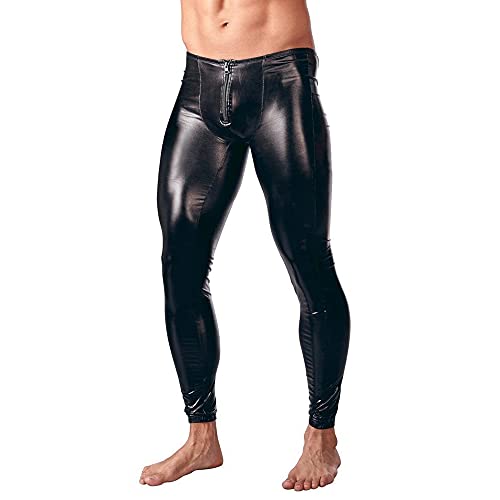 Herren Lacklederhose Latex Leggings Lange PU Leather Pants Metallic Unterhose Enge Lederhose Pants Schwarz (XXXXXL) von Jungerhouse