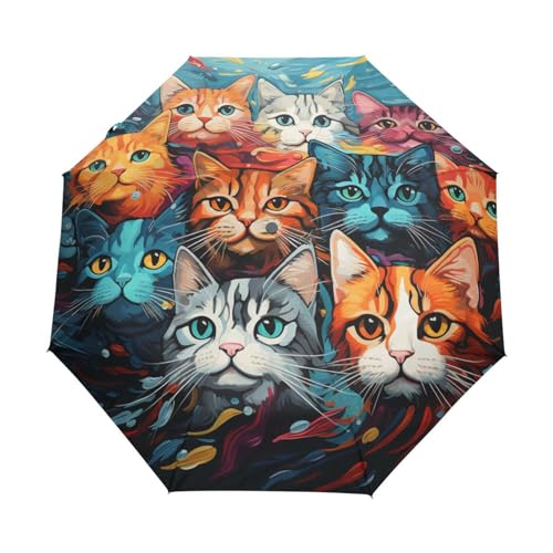 Süße Katzen-Team-Kunst Regenschirm Automatik Auf-Zu Taschenschirm Umbrella Kompakt Schirme für Jungen Mädchen Strand Frauen von KAAVIYO