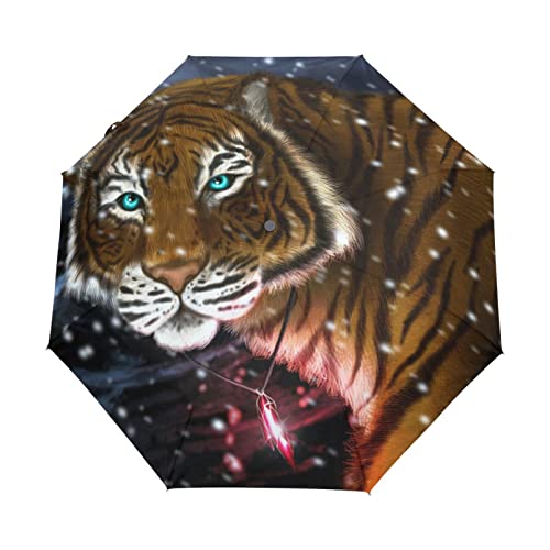 Süßes Tier Tiger Regenschirm Auf-Zu Automatik Taschenschirm Winddichter Umbrella Klein Leicht Schirm Kompakt Schirme für Jungen Mädchen Reise Strand Frauen von KAAVIYO