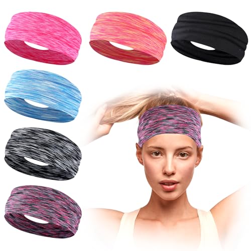 Haarband Damen, 6 Stück Workout-Stirnbänder für Damen, Schweißbänder, Workout-Stirnbänder für Damen, rutschfeste Schweißbänder, Haarbänder für Damen, Sport-Lauf-Yoga-Stirnbänder(Farbe 1) von KALIONE
